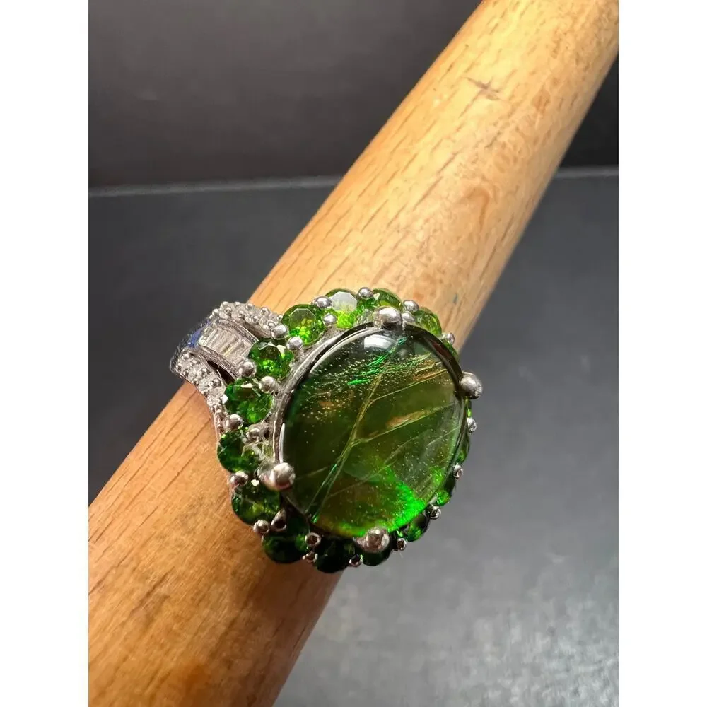 NEW with tag ammolite and diamond sterling silver ring size 7